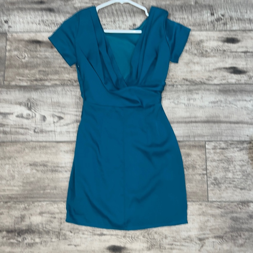 Blue/green open front dress